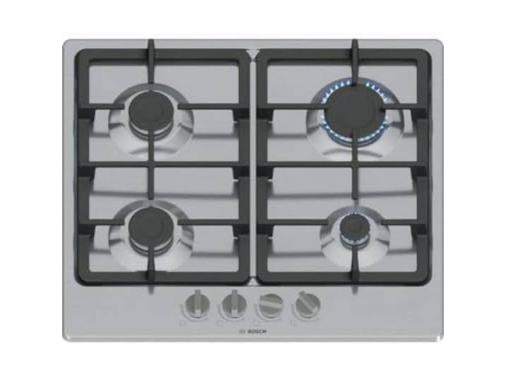 Bosch PGP6B5K90 Serie 4 Gaskochfeld 60 cm, Edelstahl, 4 Kochfelder, Topfhalter spülmaschinengeeignet