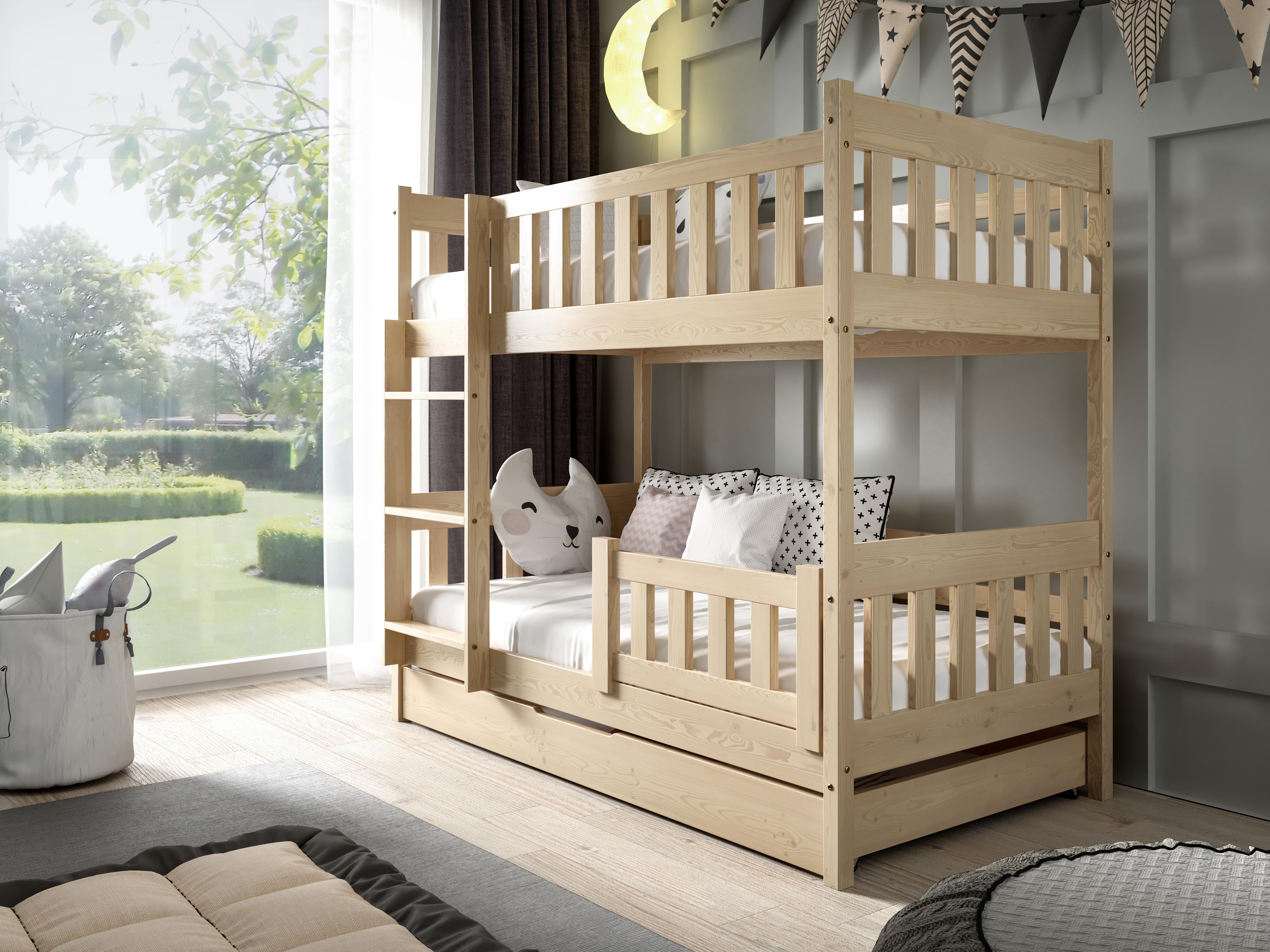 JKG Meble Etagenbett für Kinder - Kinderbett aus Holz - Kinderbett mit Matratze - klassisches Kinderbett 160 cm - Kiefernfarbe
