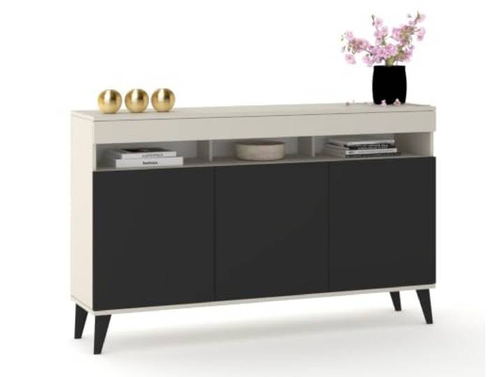 Euro Style Große Kommode Fernsehschrank Sideboard 120cm Skandi Kaschmir/Schwarz