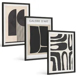 BILDER SET 3er Set - 40x60 cm Schwarzer Rahmen - Abstrakte minimalistische Poster