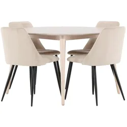 Ebuy24 Flora Essgruppe Tisch Ø120cm und 4 Stühle whitewash, beige.