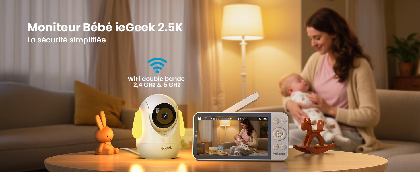 Babyphone - Baby 5 Video- und Audiomonitor - 720P - Kabellos - 14-cm-Farbbildschirm - Nachtsicht 10 m - 4000-mAh-Akku - 128 GB Speicher