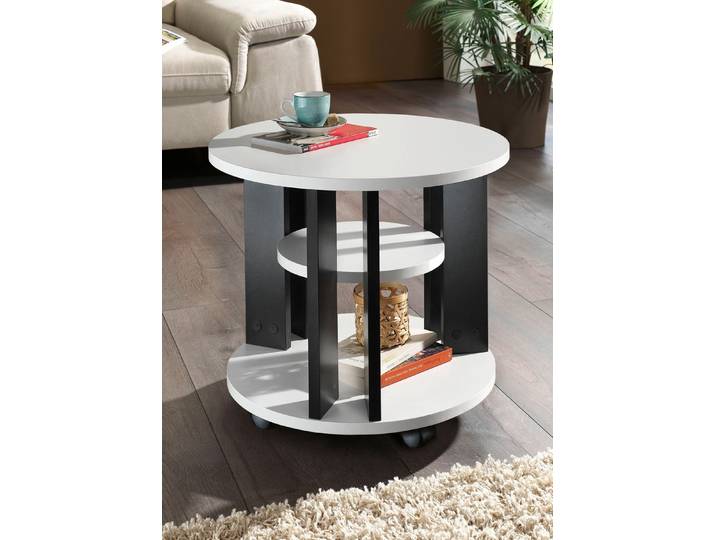 Couchtisch mit 2 Ablageflächen und 4 Rollen, weiß-schwarz, klein