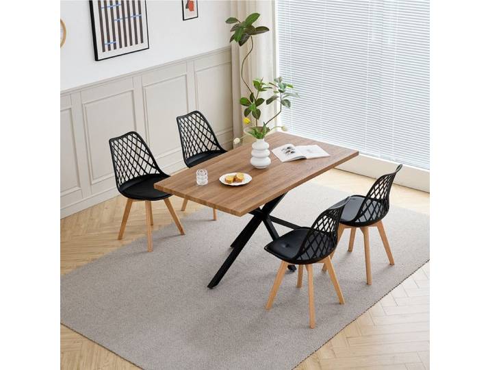 Ensemble Table et Chaises à Manger -HJhomeheart - Table MDF Couleur noyer 140cm - avec 4 Chaises Scandinaves Noir