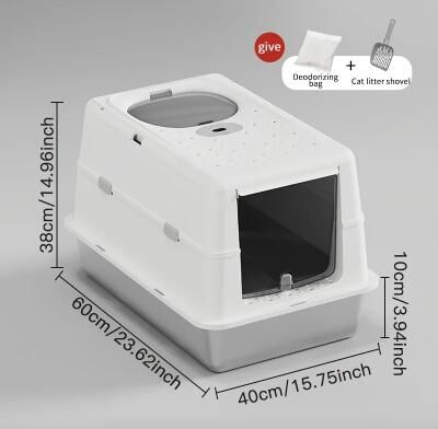Inspire Essentials Stainless Steel Covered Cat Litter Box With Non Slip Mat 8