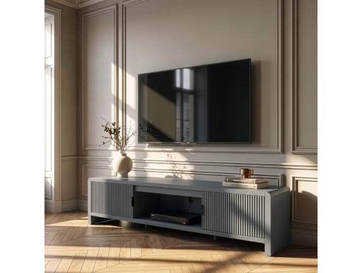 [en.casa] TV Schrank Lukkodso 150x40x40 cm Grau Lowboard mit 2 Türen und 3 Fächern, Fernsehschrank, TV Board, TV Kommode, Fernsehtisch, Sideboard