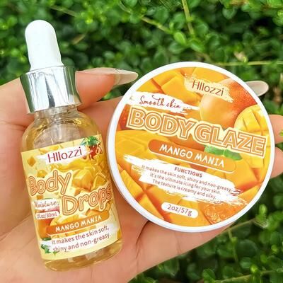 Inspired Finds Strawberry Glow Body Glaze & Oil Hydrating Body Lotion And Massage Oil For Silky, Radiant Skin mango Set
