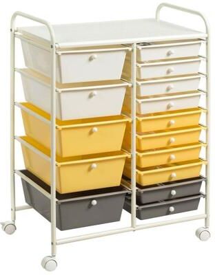 Costway 15-Drawer Storage Rolling Organizer Cart-Yellow