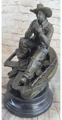 Bronzhaus Extra Large Original Lonely Cowboy Western Art Bronze Sculpture Figurine Statue