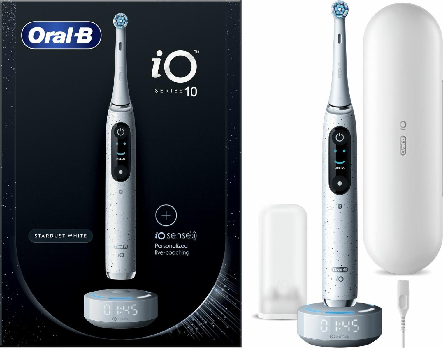 Oral-B iO SERIES 10, Erwachsener, Vibrierende Zahnbürste, Tägliche Pflege, Zahnfleischpflege, Intensiv, Sensibel, Super sensitive, Zungenpflege, Whitening, Weiß, Weiß, Rund