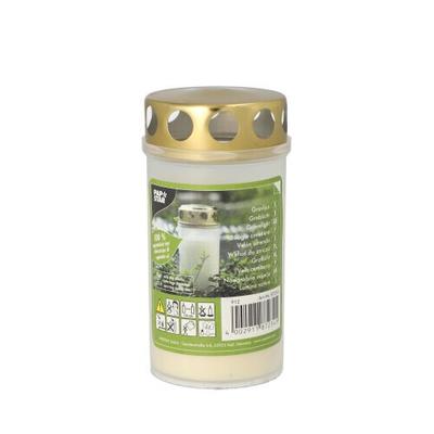 Papstar Öllichter T3, 100% Pflanzenfett Ø 6,5 cm · 12,5 cm weiß transparente Hülle, mit Golddeckel, 28 Stk.