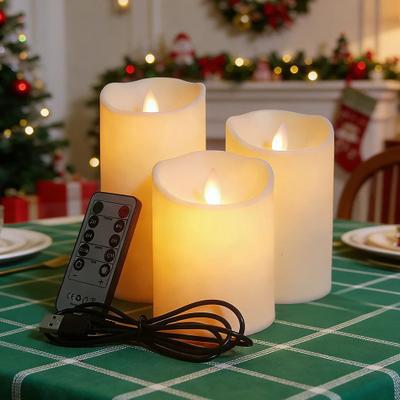 Inspired Living 3 Piece USB Rechargeable Flameless Candles Set With Remote Control And Flickering LED Lights 3 Piece USB Rechargeable Flameless Candles Set With Remote Control And Flickering LED Lights