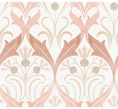 Ronald Redding Pine Cone Ribbon Blush Wallpaper