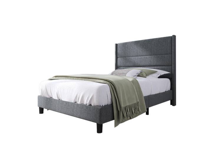 Modfu Polsterbett aus Leinen 90x200 cm in Dunkelgrau mit Matratze, 90x200 cm, Schlafzimmer, Betten, Polsterbetten