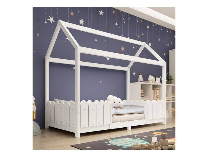 Flieks Kinderbett, Einzelbett Hausbett Kiefernholz 90x200cm