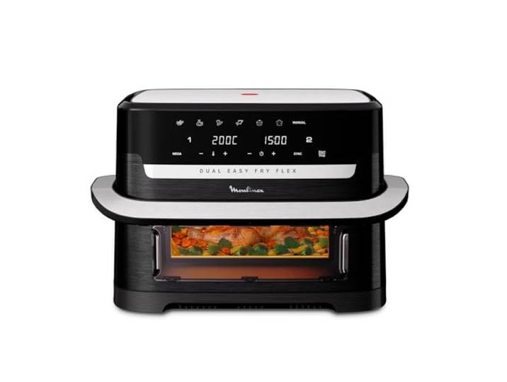 Moulinex Dual Easy Fry Flex Luftfritteuse 9 l mit FlexCook Separator 2 Zonen (5,5 l + 3,5 l) oder 1 einzelne große (9 l), individuelle Steuerungen, bis zu 8 Personen, 7 voreingestellte Programme
