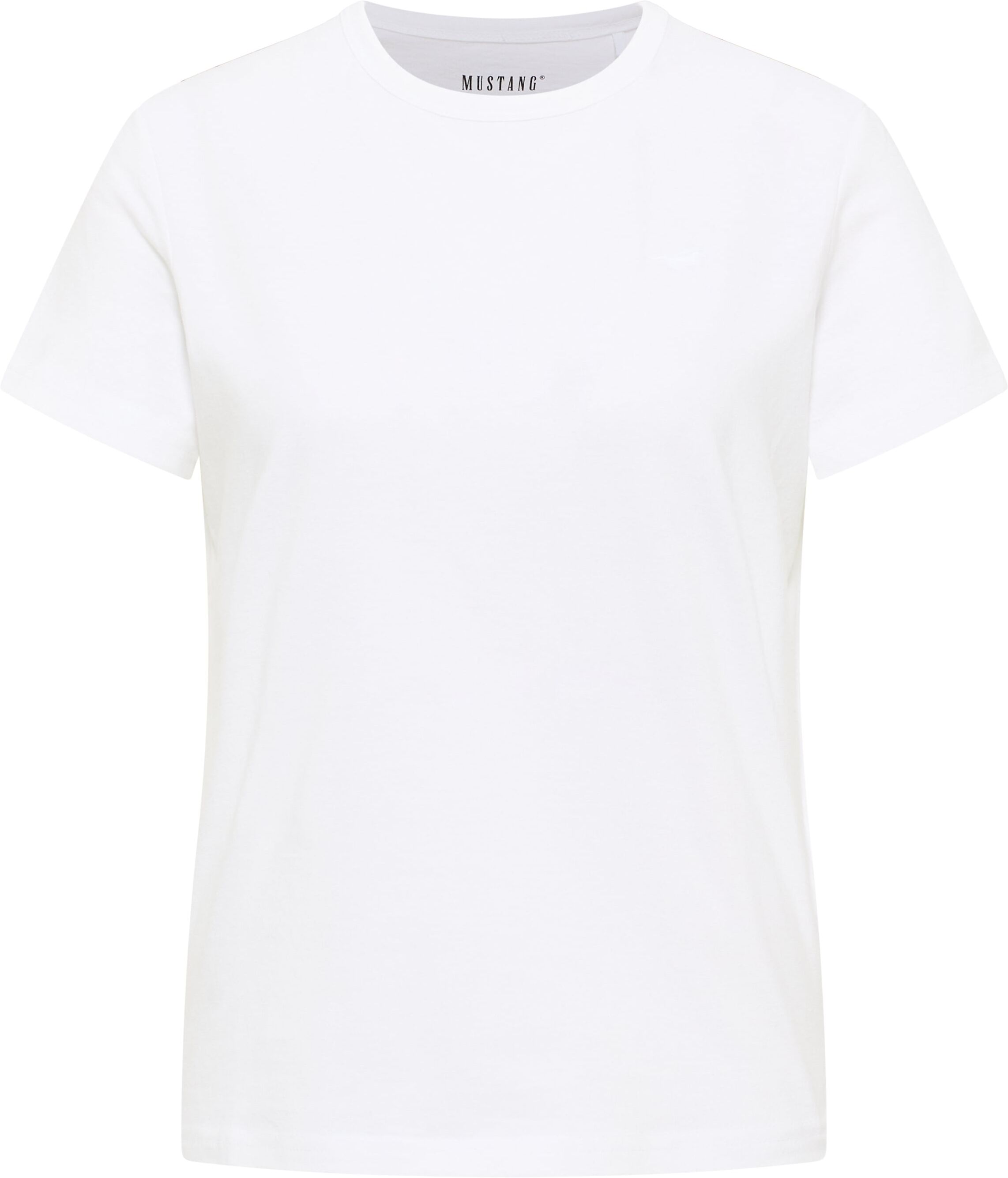 T-Shirt MUSTANG, Damen, Gr. S, weiss (general weiß), Jersey, Obermaterial: 100% Baumwolle, unifarben, regular fit normal, Rundhals, gerader Abschluss, Shirts T-Shirt general weiß S