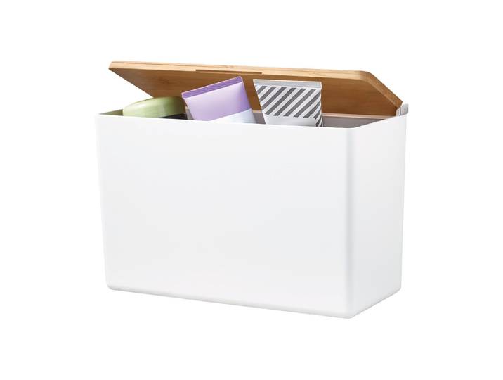 Aufbewahrungsbox TESA XL, Weiss , weiss (colorot argent), B:10,2cm H:16cm, Bambus, Kunststoff, Aufbewahrungsboxen, Aufbewahrungsbox