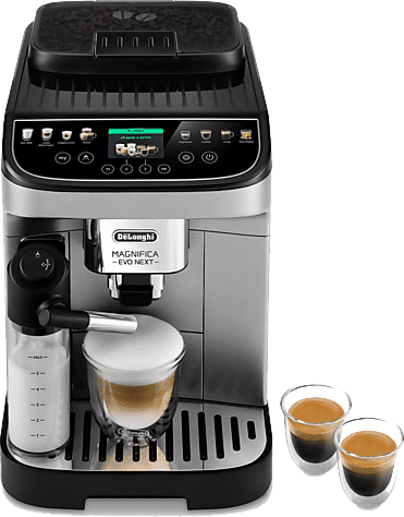DE LONGHI Cafetera superautomática - De'Longhi Magnifica Evo Next ECAM 310.80.SB, 1450 Watt, 15 bar, Molinillo integrado, Depósito de leche, Plata/Negro