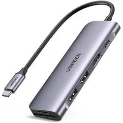 Ugreen USB-C Hub 6in1 (USB-C, 6 Ports), Dockingstation + USB Hub, Silber