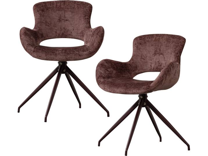 Esszimmerstuhl WOOOD Eliva mit Grobstruktur-Velvetbezug und Metallgestell 58 x 82 x 58 cm , braun (violett), B:58cm H:82cm T:58cm, Holzwerkstoff, Metall, Stühle, Esszimmerstuhl, Sehr hohe Verschleissfestigkeit, Drehmechanismus, Pfleiglicht