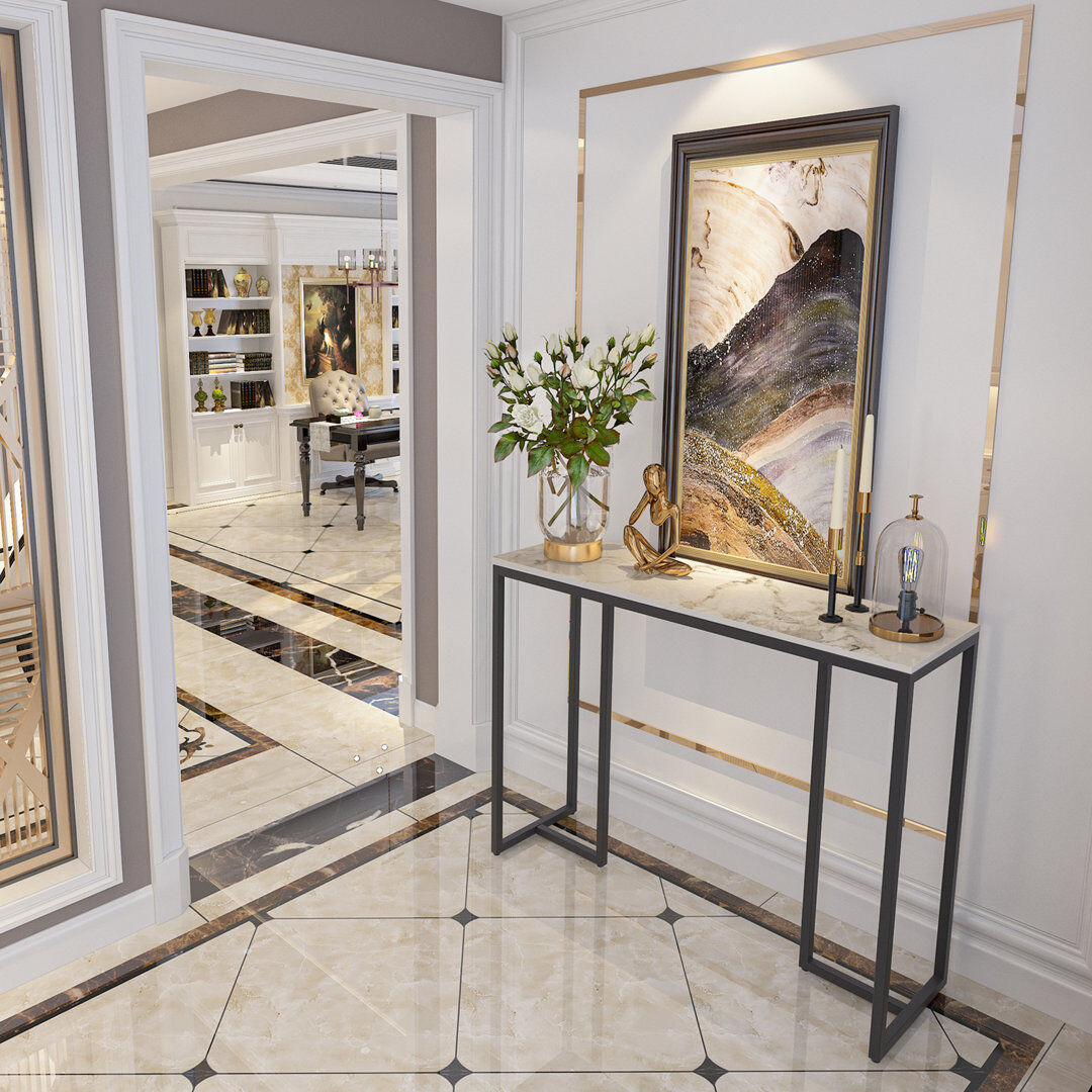 Ivy Bronx Dali Marble Top Console Table White/Gray Marble 78.5cm H X 100cm W X 30cm D