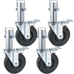 VEVOR Lenkrollen aus Polyurethan, Eisenkern 12,7 cm, Lenkstangenrollen mit Doppelfeststellbremse, Stellfüße, Tragkraft 200 kg pro Rad Industrierollen Schwerlastrollen Transportrollen