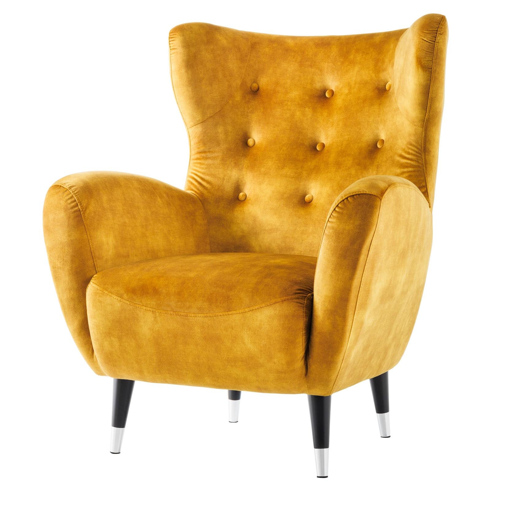 riess-ambiente Retro Design Sessel DON senfgelb Samt Federkern silberne Fußkappen