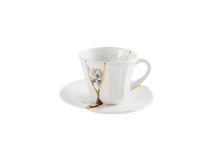 Design Espresso-Set „Kintsugi 02“ aus Porzellan mit Golddekor verziert Multicolor Seletti