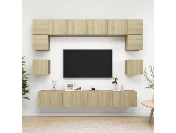 HEFZGDB 8-TLG. TV-Schrank-Set Sonoma-Eiche Holzwerkstoff Wandmontage mit viel Stauraum für Organisation, Zeitlose Ergänzung, praktische Aufbewahrung und einfache Reinigung,