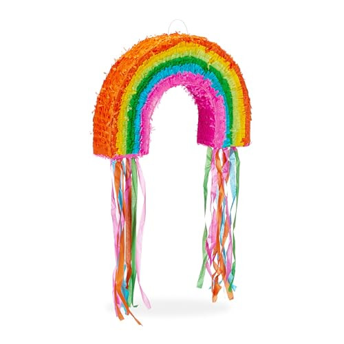 Relaxdays 3-delige piñata set Regenboog met stok en oogmasker, multicolor