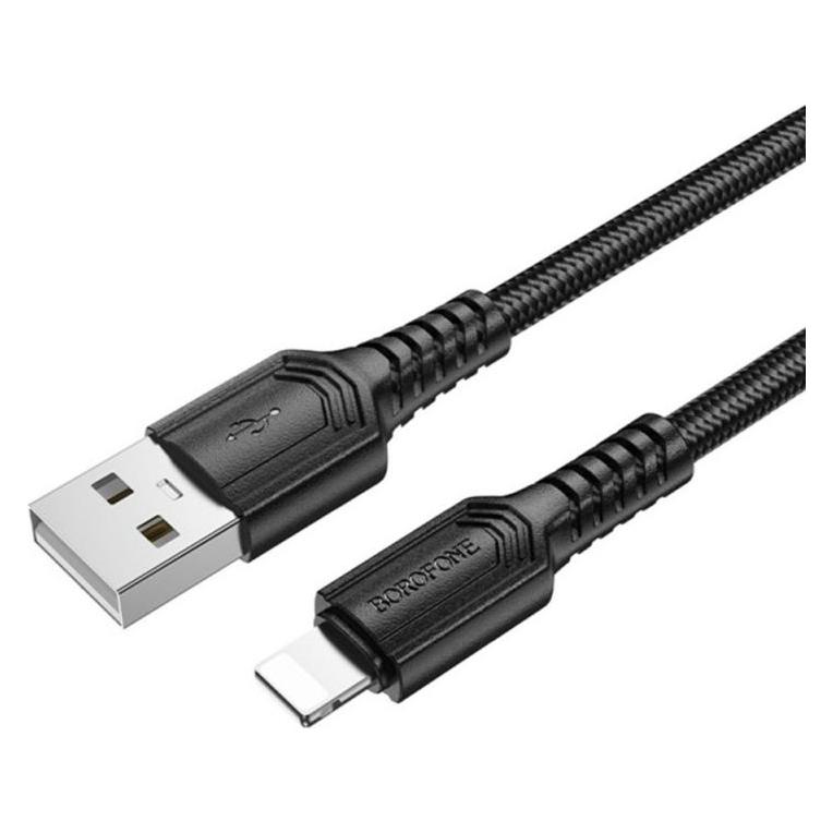 Borofone - Data Cable Certain Series (BX116) - USB to Lightning, Nylon Braided, 2.4A, 1m - Black (1 m, 18 W) (61763244)