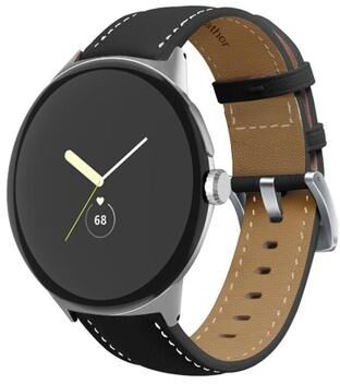 Everyday Crate Google Pixel Watch 4 3 2 1 41mm Genuine Leather Watch Band Pointed Tail Stitching Replacement Strap black