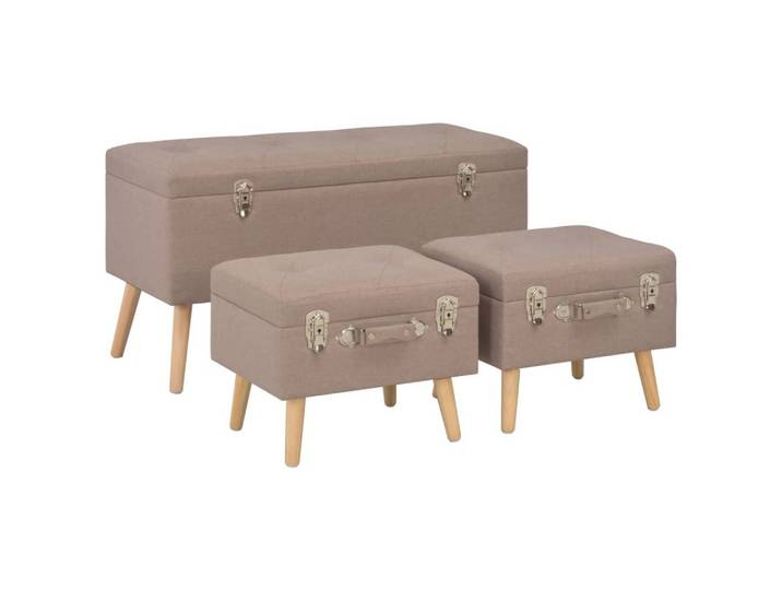 vidaXL Sitzbank Hocker mit Stauraum 3 Stk. Braun Stoff