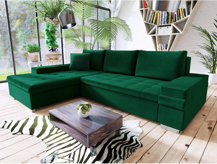 MIRJAN24 Ecksofa Bangkok Mini, Verchromte Füße, Kissen-Set mit Reisverschluss