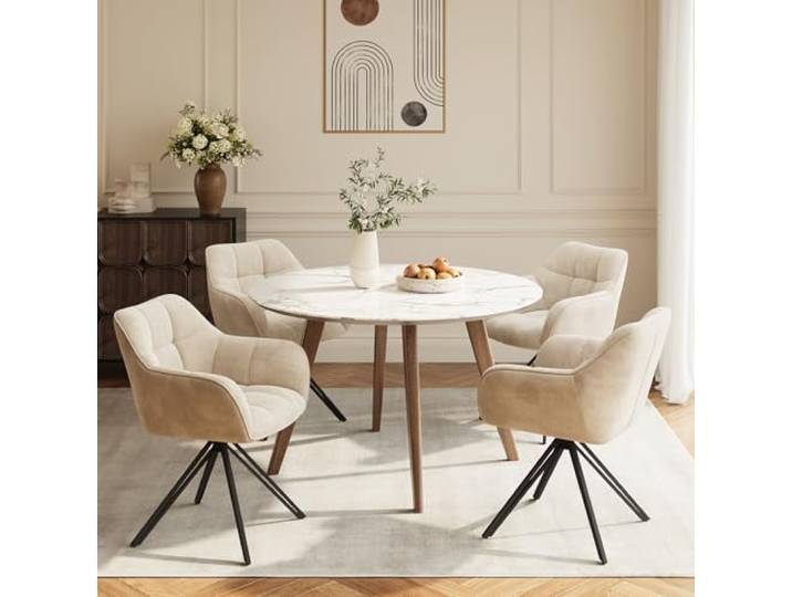 MALOL Drehbare Esszimmerstühle, 4er Set mit Armlehnen und Rückenlehne, Bequeme Polsterstühle für Küche, Wohnzimmer & Essbereich, Beige