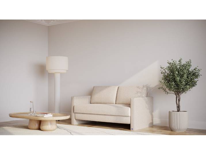BRUNO Schlafsofa 140cm in Creme Ecru Schmal stabiles Massivholz & Boxspringkomfort