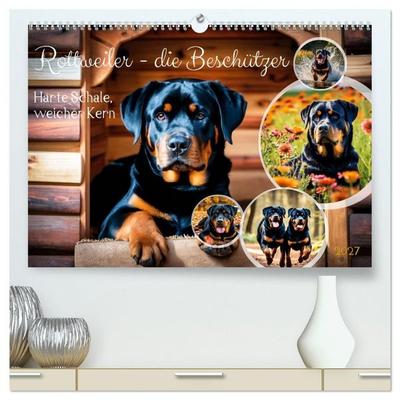 Rottweiler - die Beschützer (hochwertiger Premium Wandkalender 2027 DIN A2 quer), Kunstdruck in Hochglanz