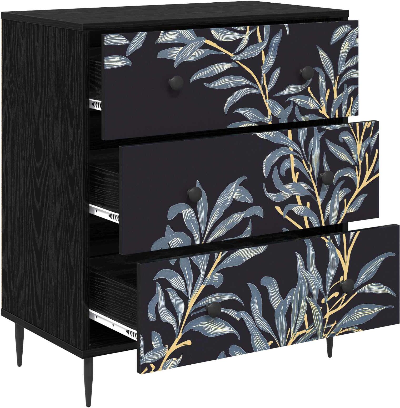 vidaXL Commode DOKKUM Imprimé fougère bleue 66 x 36,5 x 76 cm