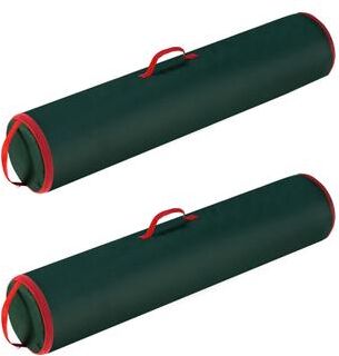 Set of 2 Wrapping Paper Storage Bags - Zippered Canvas Totes - Fits Up to 40-Inch Rolls of Gift Wrap by Elf Stor (Green)