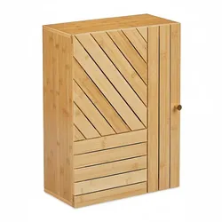 Relaxdays Hängeschrank Bad, Bambus, verstellbare Ablage, variabel montierbare Tür, 55 x 40 x 20 cm, Wandschrank, natur