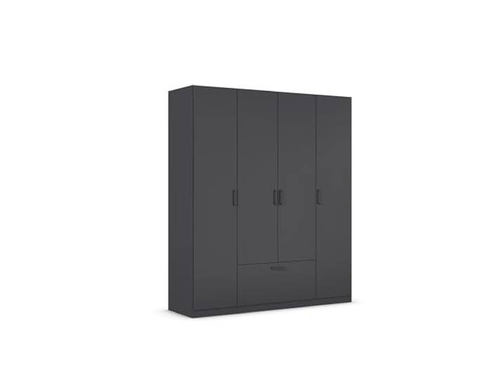 Rauch Möbel BARI, Kleiderschrank, Farbe Grau metallic, Breite 181 cm Schrank, 4-türig, 1 Schublade, für Schlafzimmer, Kinderzimmer, Babyzimmer, Homeoffice, Garderobe, Flur