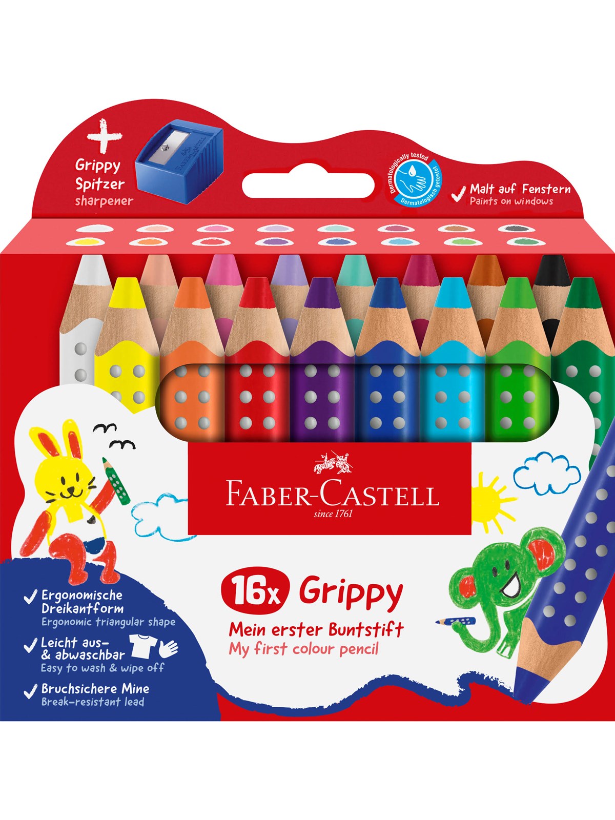 Faber-Castell Buntstift Grippy 16er Set mit Spitzer
