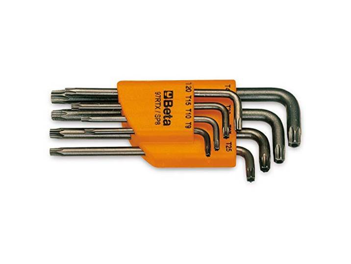 Beta 97RTX/SC8 - Jeu de 8 clés mâles coudées pour vis Tamper Resistant Torx® (art. 97RTX) avec support