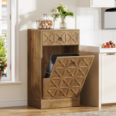1Easylife 13 Gallons Tilt Out Trash Can, Hidden Garbage Can Cabinet with Drawer
