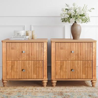 Wood NightStand with Metal Handle, Wooden Bedside End Table