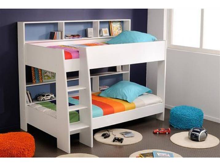 Etagenbett PARISOT Tam Tam , weiß, B:132cm H:165cm L:208cm, Etagenbetten, Etagenbett, mit 2 drehbaren Rückwänden, kein zusätzlicher Lattenrost erforderlich