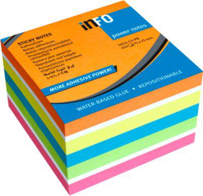 inFO Power Notes Haftnotizwürfel, 75 x 75 mm, 450 Blatt, blanko, 6 Farben