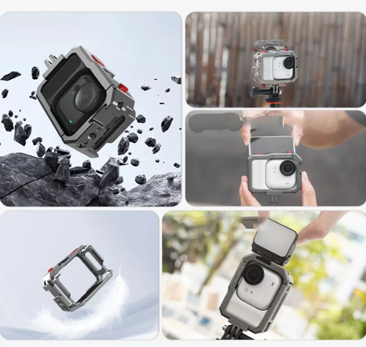 INF Aluminium-Metallgehäuse Schutzkäfig kompatibel mit Insta360 Go Ultra – Vollrahmen-Schutz mit Blitzschuh und 1/4-inch