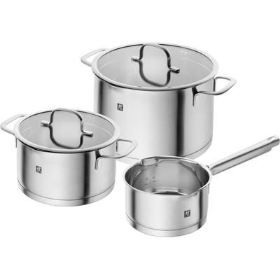 Topf-Set ZWILLING "TrueFlow", silber (silberfarben), Töpfe, 18/10 Edelstahl, integrierte Siebfunktion, Induktion, 3-tlg.